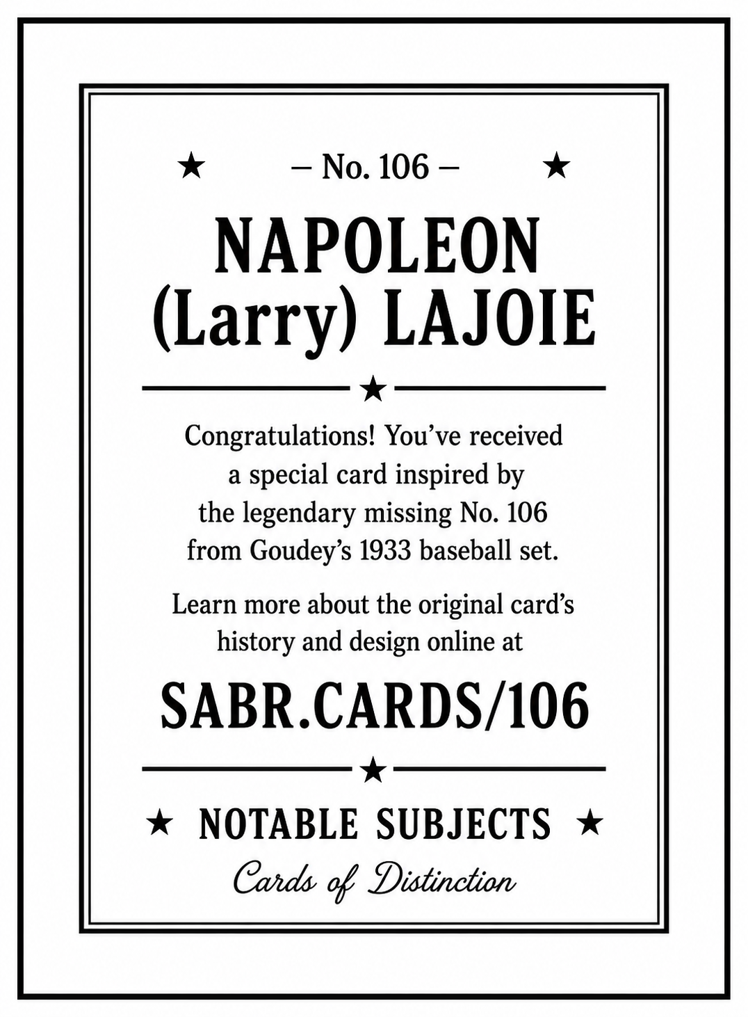 Napoleon (Larry) Lajoie — No. 106 — Back